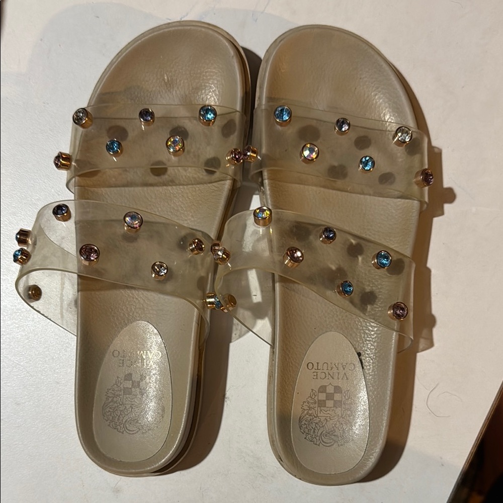 Vince Camuto Tan Studded Slide Sandals